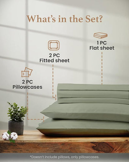 Good Sleep Bedding King Split Sheets for Adjustable Bed Set - Luxury Hotel Sateen Sheets, Natural 100% Cotton Bedding Sheets & Pillowcases, Deep Pockets Bedding Set - Sage
