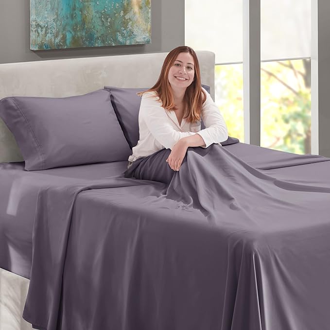 Nestl Twin XL Size Sheet Set, 4 Piece Extra Deep Pocket (18-24 inches), Microfiber, Hotel Luxury, Soft, Breathable, Wrinkle-Free, Easy to Care, Grayish Purple