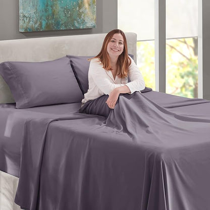 Nestl California King Size Sheet Set, 4 Piece Extra Deep Pocket (18-24 inches), Microfiber, Hotel Luxury, Soft, Breathable, Wrinkle-Free, Easy to Care, Grayish Purple