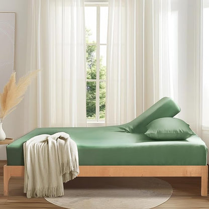 SiinvdaBZX Split Top King Fitted Sheet Only for Adjustable Bed, Ultra-Soft Microfiber 34 Inch Top Split Head Sheets Half Split King Bottom Sheet, Fits 14" -16" Deep Pocket, Green