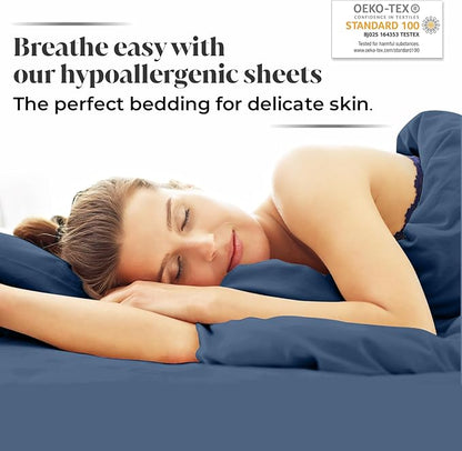 | Split King Size Sheet Set | 2 Fitted Sheets for Sleep Number & Adjustable Beds | Organically Grown | Ultra Soft & Cooling |100% Viscose | 17" Deep Pocket [Midnight Blue]