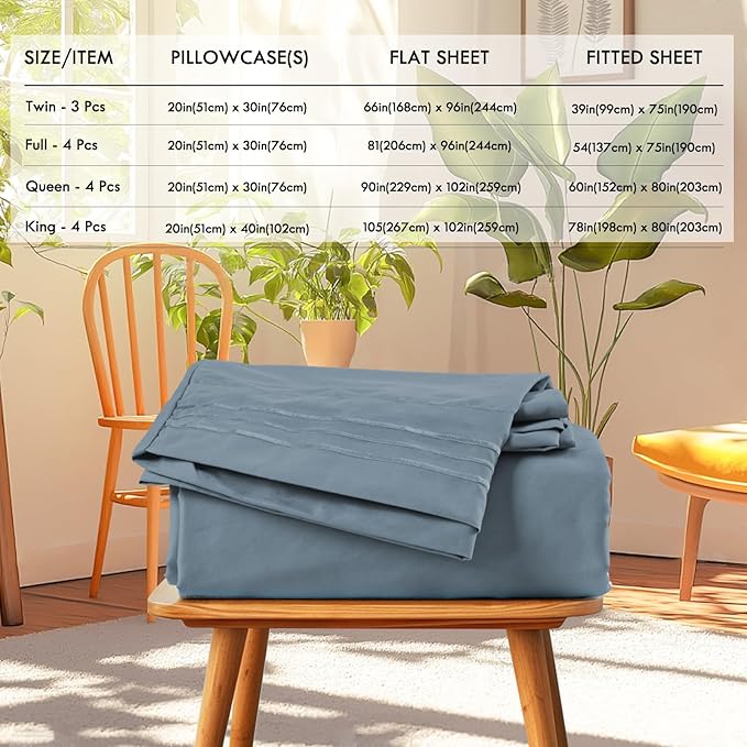 ClevaHome Sheet Set Full Size, 4-Piece Bedding, Lightweight & Super Soft Easy Care Microfiber– Shrinkage & Fade Resistant Bedding Set with 14'' Deep Pockets (Slate Blue)
