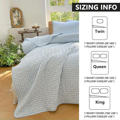 NSNLGSGC Light Blue Gingham Queen Quilt Set, Soft Pre-Washed Microfiber Blue Plaid Queen Bedspread, Lightweight Checked Summer Quilt, Grid Bedding Coverlets for All Seasons