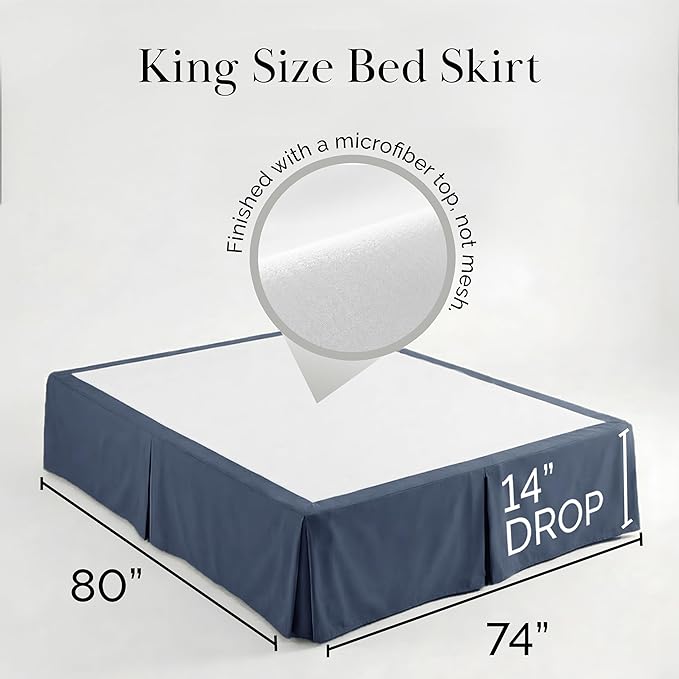 Southshore Fine Living, Inc. King Size Bed Skirt, 14-Inch Drop Pleated Bed Skirt for King Mattress Dust Ruffle for King Size Bed, Dark Blue