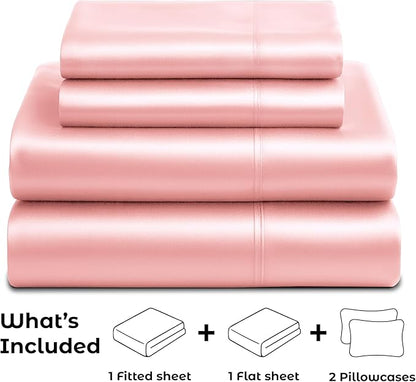 Satin Sheets California King [4-Piece, Pink] Luxury Silky Bed Sheets - Extra Soft 1800 Microfiber Sheet Set, Wrinkle, Fade, Stain Resistant - Deep Pocket Fitted Sheet, Flat Sheet, Pillow Cases