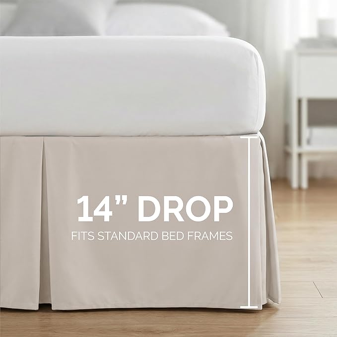 Southshore Fine Living, Inc. Hotel Quality Twin Bed Skirt 14 Inch Drop, Pleated Dust Ruffle Twin Size, Pet Hair Resistant Bedding, Easy Care Microfiber, To Hide Storage - Natural Beige