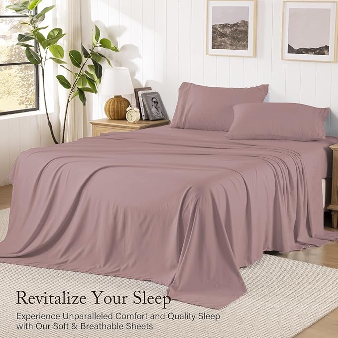 ROSE&RISY Full Size Sheet Set, Pre-Washed Microfiber Cotton-Like 4 Pcs Ultra Soft Bedding Set Full, Breathable Cooling Skin-Friendly All Seasons, 1 Fitted, 1 Flat, 2 Pillowcases (Lavender, Full)