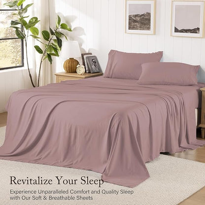 ROSE&RISY Full Size Sheet Set, Pre-Washed Microfiber Cotton-Like 4 Pcs Ultra Soft Bedding Set Full, Breathable Cooling Skin-Friendly All Seasons, 1 Fitted, 1 Flat, 2 Pillowcases (Lavender, Full)
