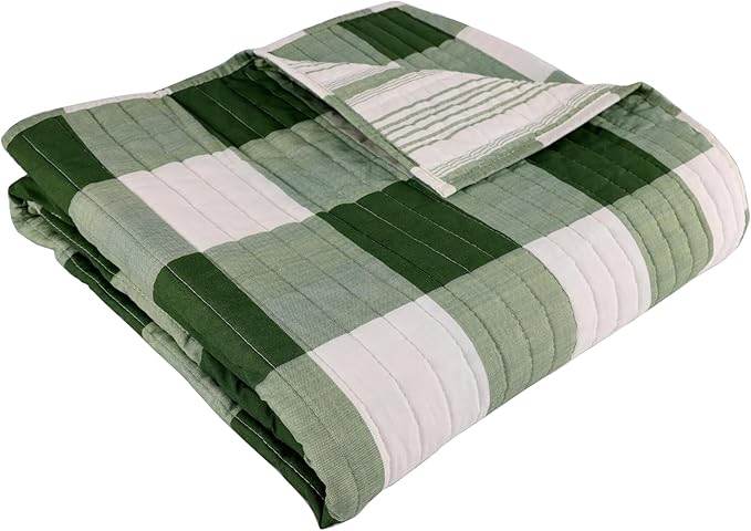 Levtex Home Camden Green Quilted Reversible Throw (50x60in) - Buffalo Check - Green - Cotton Throw - Lightweight, Soft, Pre-Washed