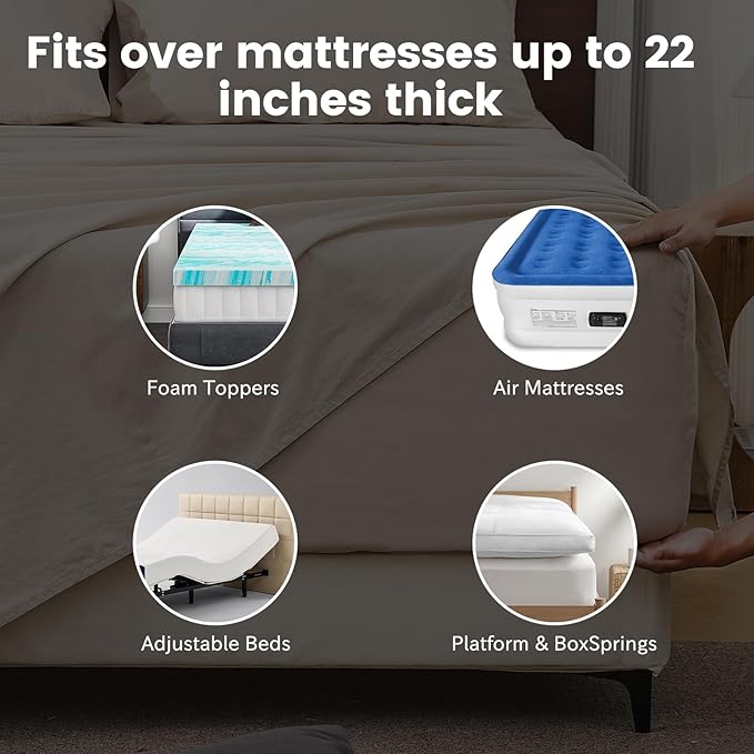 Bedlifes 100% French Flax Linen Sheets Set California King Size-6 Piece Extra Deep Pocket 18-24",Soft Breathable Cal King Bed Sheets with Temperature Regulating & Moisture-Wicking(Linen