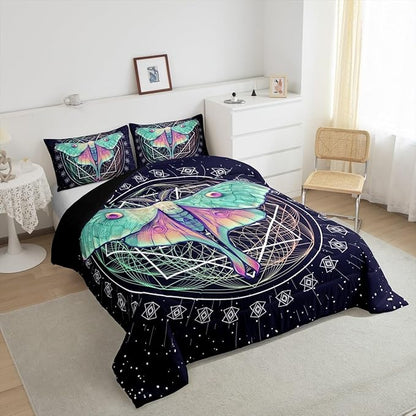 Erosebridal Moth Butterfly Bedding Set - King Size Gothic Decor Down Comforter & Duvet Set for Kids' Rooms - Navy Blue
