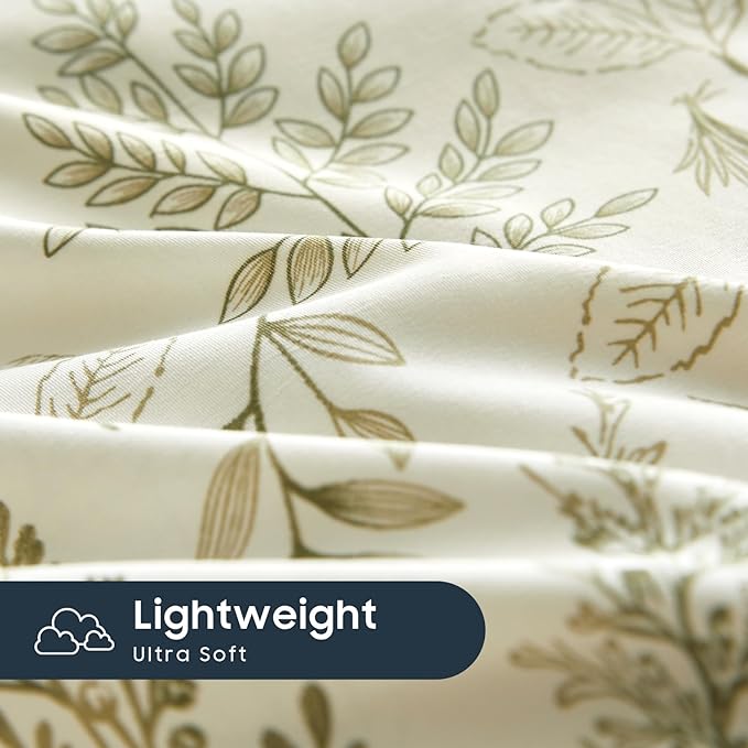 Wake In Cloud - Floral Duvet Cover Set, Botanical Vintage Flower Coquette Cottagecore Aesthetic for Women Teen Girls, Soft Lightweight Bedding, 3-Piece, Olive Green, Twin/Twin XL Size