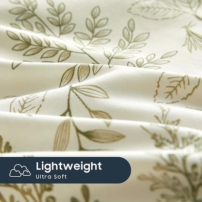 Wake In Cloud - Floral Duvet Cover Set, Botanical Vintage Flower Coquette Cottagecore Aesthetic for Women Teen Girls, Soft Lightweight Bedding, 3-Piece, Olive Green, Twin/Twin XL Size