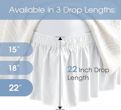 FreshCulture Twin Bed Skirt, Elastic Wrap Around Bed Skirt Twin Size, Bed Skirts for Adjustable Bed, Easy Fit with 22 Inch Drop Length, Hotel Quality Dust Ruffle for Twin Bed (White)