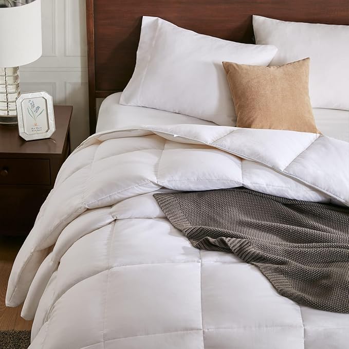 APSMILE Heavyweight Down Feather Fibers Comforter Oversized King Size - Ultra-Soft Luxury High Fill-Power Hotel-Style Thicker Winter Duvet Insert for Colder Weather/Sleeper (120x98, White)