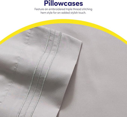 1500 Supreme Collection California King Sheet Sets Light Gray Silver - Luxury Hotel Bed Sheets and Pillowcase Set for Cal King Mattress - Extra Soft, Elastic Corner Straps, Deep Pocket Sheets Silver