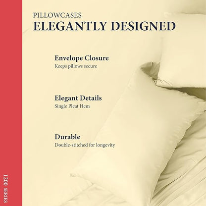 Ashton Sheets 100% Egyptian Cotton Pillow Cases Standard/Queen Size Set of 2 - Luxury 1200 Thread Count Sateen Beige Pillow Cases, Silky Soft Cotton Pillowcases Fits Standard & Queen Size Pillows