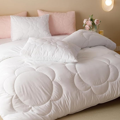 KAREVER White Flower Comforter Twin Sunflower Print Bed Twin Comforter Set 3 Pieces White Floral Comforter Set for Boys Girls Teens Bedroom Decor All Season Hotel Quality Comforter Set