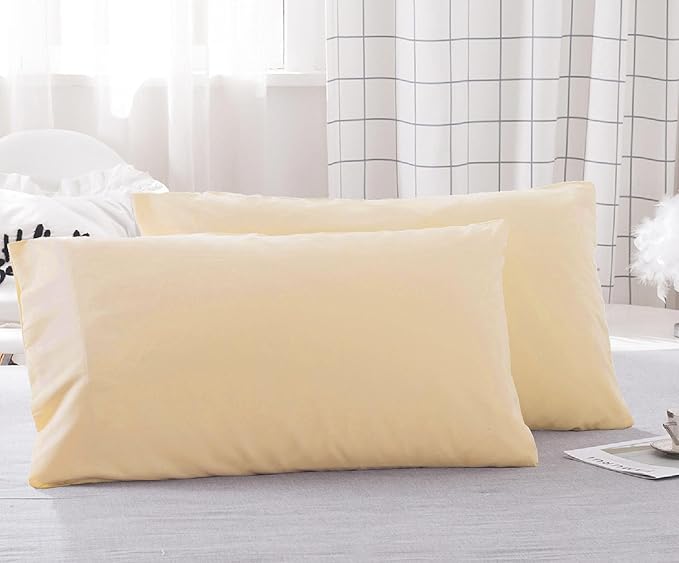 Microfiber Queen Bed Pillowcases 2 Pack, Super Soft Bed Pillow Covers Envelope Closure, Wrinkle, Fade and Stain Resistant, 20x30, Light Beige
