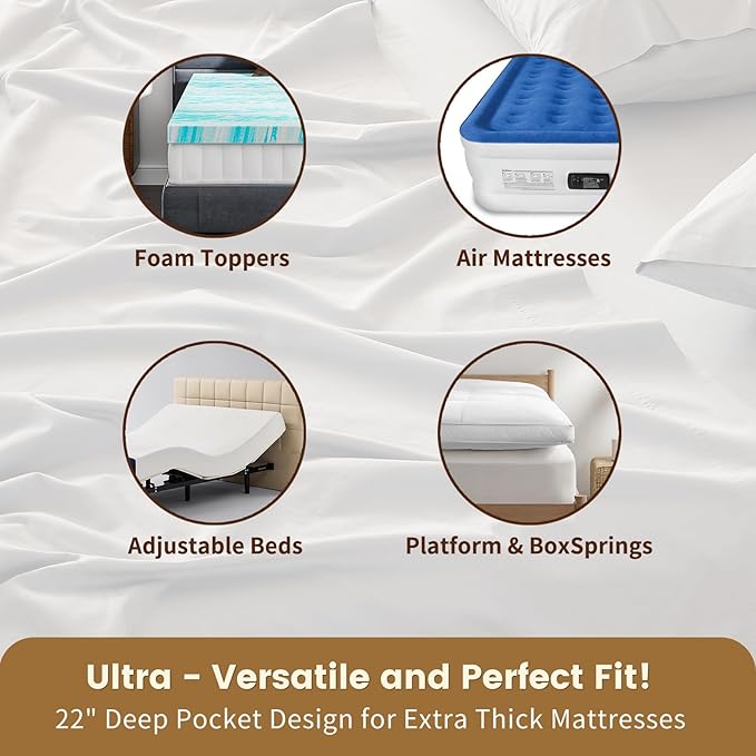 100% Linen Sheet Set Queen Size Extra Deep Pocket Fits 18-24 Inch Mattress, Breathable & Soft, Smooth 4-Piece Set for Thick Mattresses Hotel Luxury Bedding（Queen, Brown Taupe）