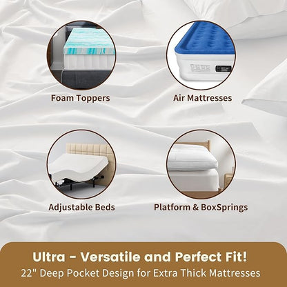 100% Linen Sheet Set Queen Size Extra Deep Pocket Fits 18-24 Inch Mattress, Breathable & Soft, Smooth 4-Piece Set for Thick Mattresses Hotel Luxury Bedding（Queen, Brown Taupe）