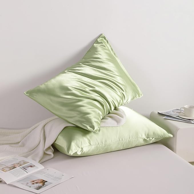 NTBAY 2 Pack Satin King Pillowcases for Hair and Skin, Luxurious and Silky Pillow Cases with Envelope Closure, 20x40 Inches, Sage Green