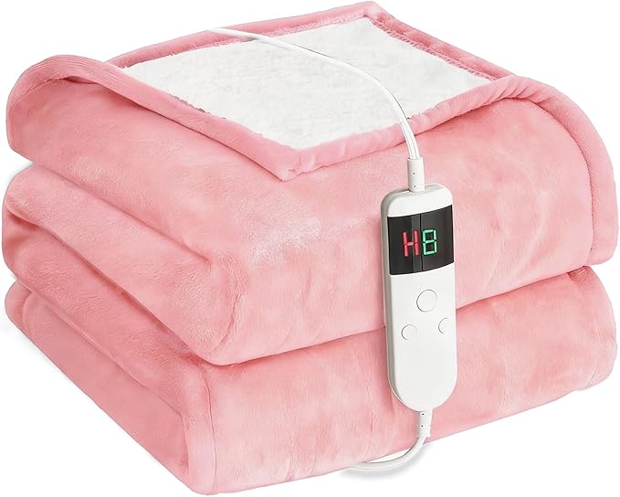 Electric Heated Blanket Throw Size 50''x60''-Control Heating Blanket, Soft & Warm Flannel 10-Level Temperature Control, 8 Hours Auto Off, Rapid Heating & Overheat Protection