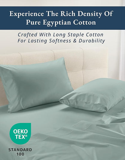 LANE LINEN 100% Egyptian Cotton Queen Sheet Set,15 inch Deep Pocket Fully Elasticized French Reinforced Pocket Seams for Soft, Comfy & Fresh Bed Eco Friendly Cooling Sheets Queen - Jadeite
