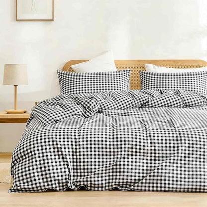 ETDIFFE Black Gingham Comforter Set Queen Size, 3 Piece Boho Grid Bedding Set - Soft and Lightweight Buffalo Checkered Plaid Microfiber Down Alternative Bed Comforter (90x90)