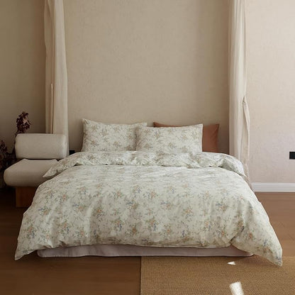 Floral Queen Size Comforter Sets Fluffy Boho Bedding Set Soft Cotton Down Alternative Girls Bedding Comforter Sets Cozy Lightweight Cute All Season Bed Comforter with 2 Pillowcases
