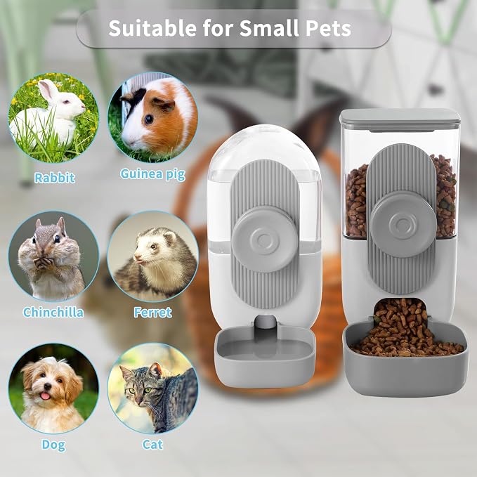 Lemtrflo Rabbit Feeder, Bunny Water Bottle Dispenser, Pet Cage Food Bowl | Suitable for Rabbits, Guinea Pigs, Ferrets, Cat and Other Small Pets