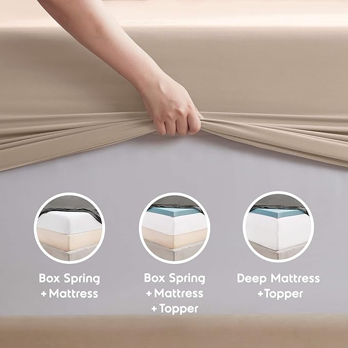 Nestl Split King Sheet Set - 1800 Ultra-Soft Microfiber Bed Sheets - Double Brushed - Deep Pockets - Easy Fit - 5 Piece Set - Bed Sheets & Pillowcases (Split King Size, Beige Cream)
