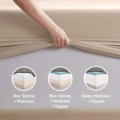 Nestl Split King Sheet Set - 1800 Ultra-Soft Microfiber Bed Sheets - Double Brushed - Deep Pockets - Easy Fit - 5 Piece Set - Bed Sheets & Pillowcases (Split King Size, Beige Cream)