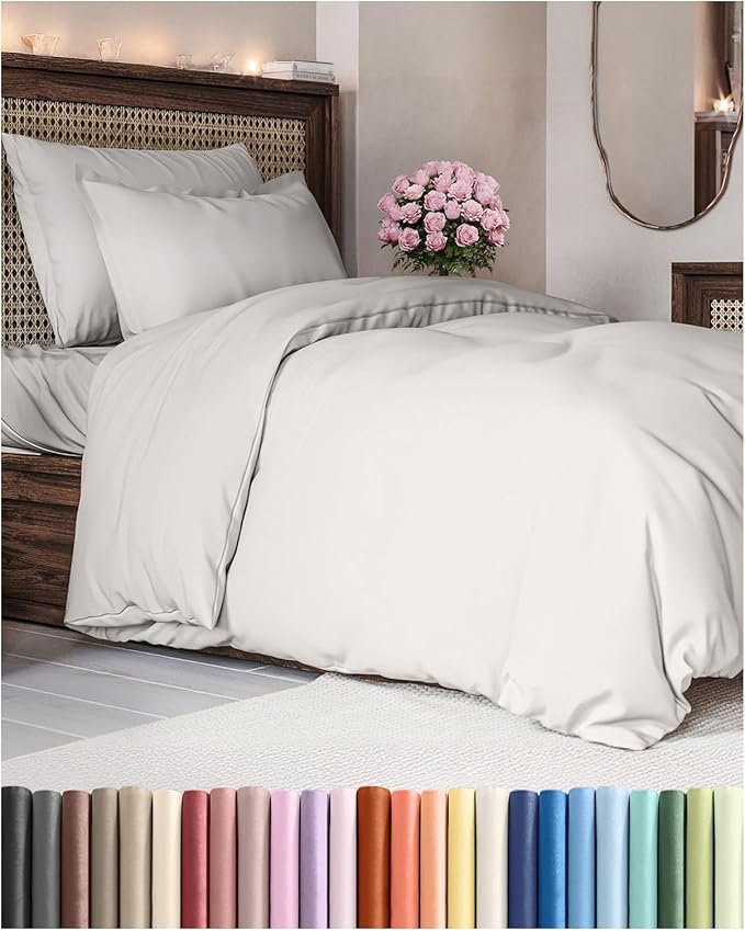 Duvet Cover Twin/Twin XL Size Set - Extra Soft Twin/Twin XL Duvet Cover 68" x 90" with 1 Pillow Sham - Hotel Luxury, Easy Care, Fade Free w/ Zipper Closures & Ties - Comfy & Breathable (French Grey)