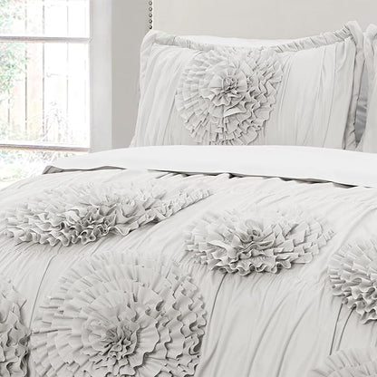 Lush Decor Serena Comforter Set, 3 Piece Set, King, Light Gray - Cute Comforter - King Bedding Set - Gray Comforter King Size - Coquette Decor