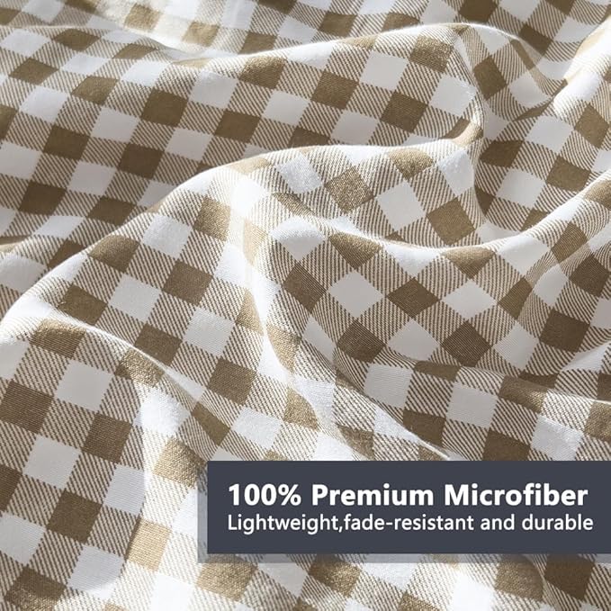 NSNLGSGC Comforter Set King Size, Tan Gingham Bedding Comforter Sets, Brown Grid Bed Comforter 3 Pieces (1 Comforter, 2 Pillowcases)