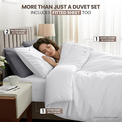 Utopia Bedding Duvet Cover Twin with Fitted Sheet (39x75) - 2 Pillow Case (20x30)- All Season Luxury Bed in a Bag with Zippered Duvet Cover - No Comforter (White)