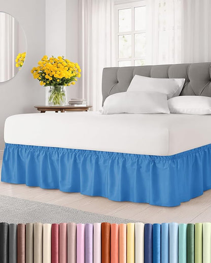 Wrap Around Dust Ruffle Bed Skirt - Royal Blue - for Queen Size Beds w/ 15 Inch Drop - Easy Fit Elastic Strap - Adjustable Pleated Bedskirt w/Brushed Fabric - Wrinkle Free, Women, Men, Kids & Teens