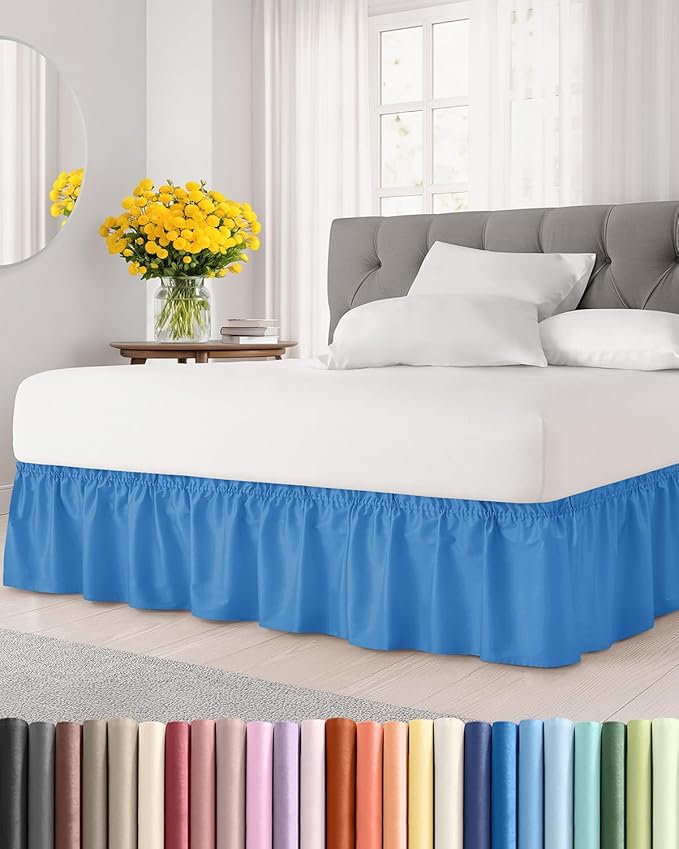 Wrap Around Dust Ruffle Bed Skirt - Royal Blue - Twin/Twin XL Size Beds w/ 15 Inch Drop - Easy Fit Elastic Strap- Adjustable Pleated Bedskirt w/Brushed Fabric - Wrinkle Free, Women, Men, Kids & Teens