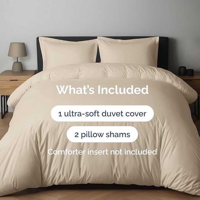 Duvet Cover Full Size Set - Extra Soft Full Duvet Cover 80" x 90" with 2 Pillow Shams - Hotel Luxury, Easy Care and Fade Free w/ Zipper Closures & Ties - All Season, Comfy, Cozy & Breathable (Wheat)
