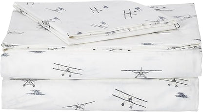 Eddie Bauer - Twin Bed Sheets, Cotton Percale Bedding Set with Matching Pillowcase, Crisp & Cool, Dorm Essentials (Sea Planes Blue)