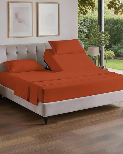 Flex Top Split Head King 4 Piece Sheet Set - Comfy Breathable & Cooling Bed Sheets Set - Hotel Luxury Bedding for Women, Men, Kids, Teens, Boys & Girls - Deep Pockets, Soft and Oeko-Tex - Terracotta