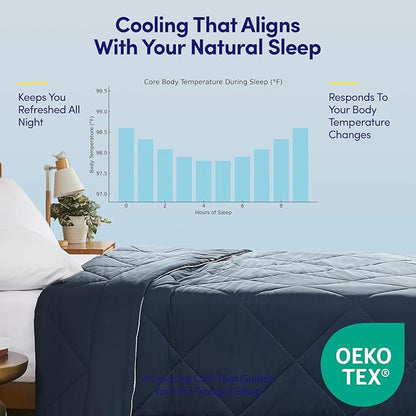 Oversized Cooling Comforter Full/Queen – Reversible Diamond-Quilted Comforter Shell with Elegant Trim – Lightweight Breathable Blanket for Hot Sleepers, Night Sweats & All-Season Comfort, Navy Blue