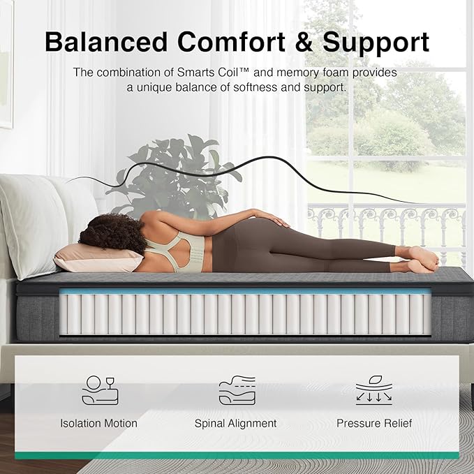 Novilla 10 inch Full Size Mattress, NanoGEL™ Full Mattress with Smarts™ Coil for Motion Isolation & Pressure Relief & Cool Night Sleep, Medium Firm Hybrid Mattresses in a Box, CertiPUR-US Certified