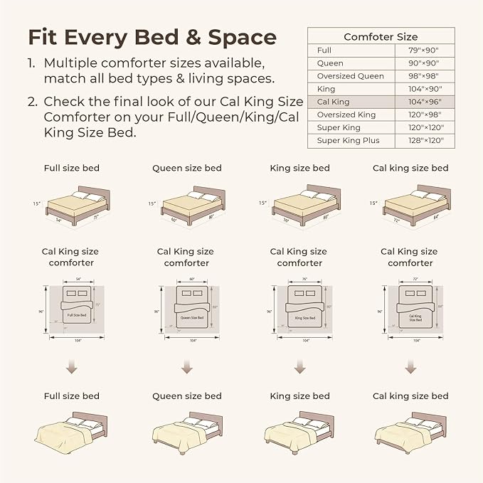 Litanika California King Comforter Set Beige, 3 Pieces Cream Tufted Boho Farmhouse Bedding Comforter Sets, Lightweight Fluffy Comforter Bed Set for All Season (104x96In Comforter and 2 Pillowcases)