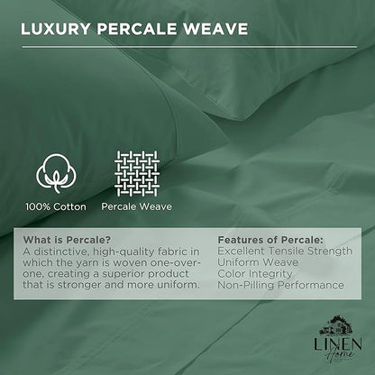Linen Home 100% Cotton Percale Pillowcases Queen Size, Frosty Green, 2 Pieces of Pillow Case, Crisp and Cool Strong Bed Linen, 20 inches X 30 inches