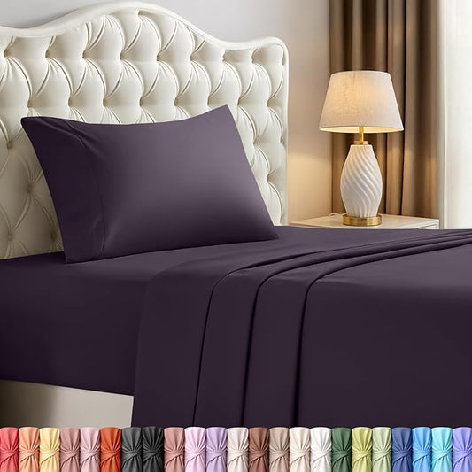 Utopia Bedding Twin Sheet Set – 3 Piece Bed Sheets for Twin Size Bed, Soft and Breathable Microfiber, Includes 1 Fitted Sheet, 1 Flat Sheet and 1 Pillowcase (Dark Purple)