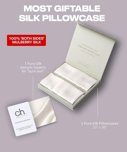 SUNDAYSILKS™ Premium Silk Pillow Cases | 100% Mulberry Silk Pillowcase with Zipper, Real 22 Momme Grade 6A Silk, Standard Queen, King Size [Off White]