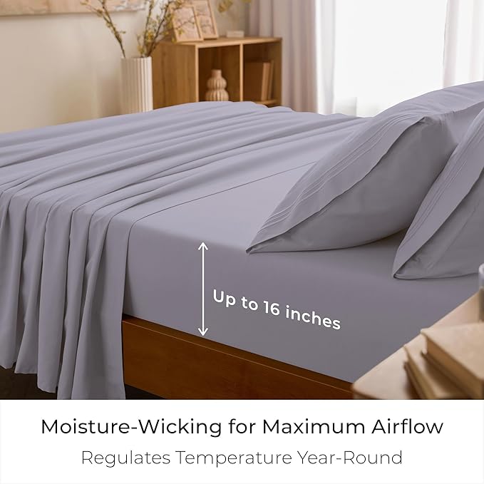 Mellanni California King Sheet Set - 6-Piece Iconic Collection Bedding, (Including 4 Pillowcases), 16-Inch Deep Pocket, Easy Care, Extra Soft, Cooling Sheets, Brushed Microfiber - Lavender