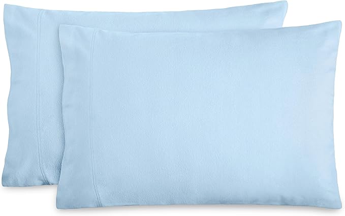 Bare Home Flannel King Pillowcases Set of 2-100% Cotton - Velvety Soft & Cozy - Double Brushed Heavyweight Flannel Pillowcases (King Pillowcase Set of 2, Light Blue)